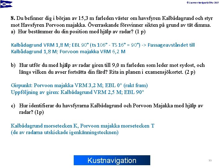 © Suomen Navigaatioliitto 2017 8. Du befinner dig i början av 15, 3 m