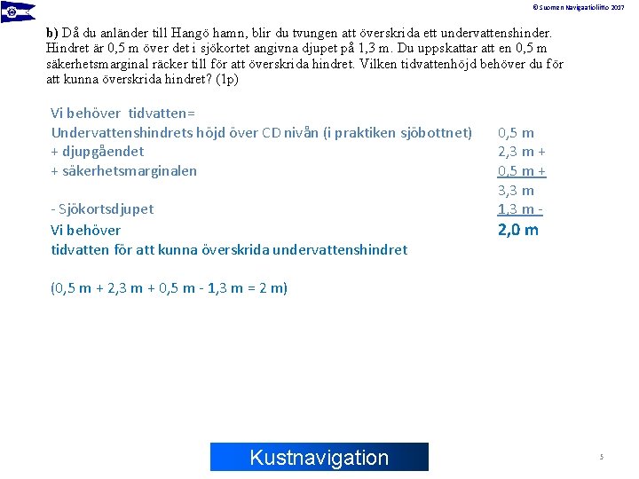 © Suomen Navigaatioliitto 2017 b) Då du anländer till Hangö hamn, blir du tvungen