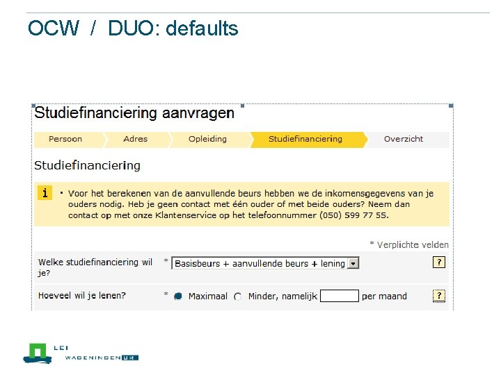 OCW / DUO: defaults 