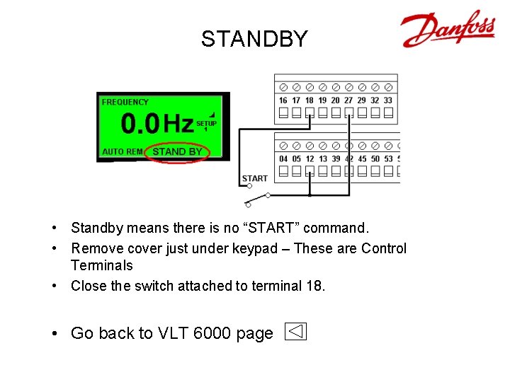 STANDBY • Standby means there is no “START” command. • Remove cover just under