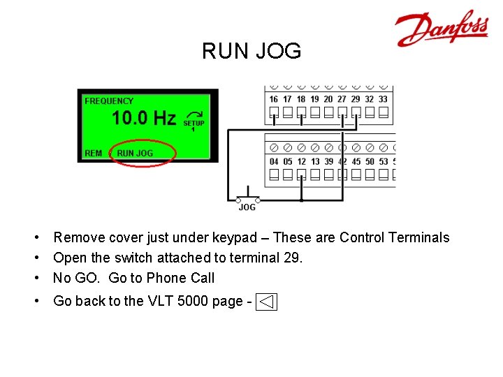 RUN JOG • Remove cover just under keypad – These are Control Terminals •