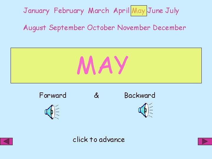 January February March April May June July August September October November December MAY Forward