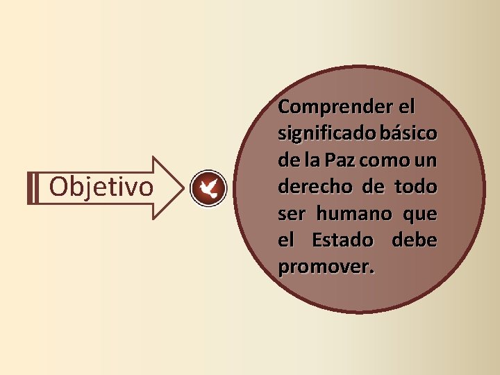 Objetivo Comprender el significado básico de la Paz como un derecho de todo ser