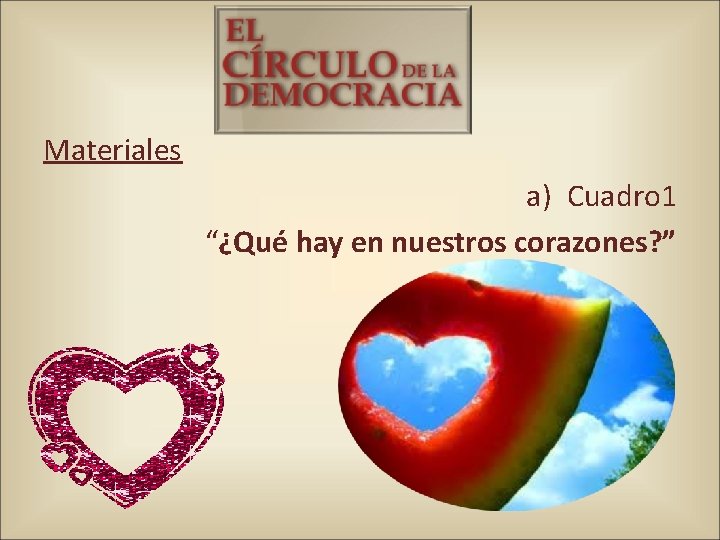 Materiales a) Cuadro 1 “¿Qué hay en nuestros corazones? ” 