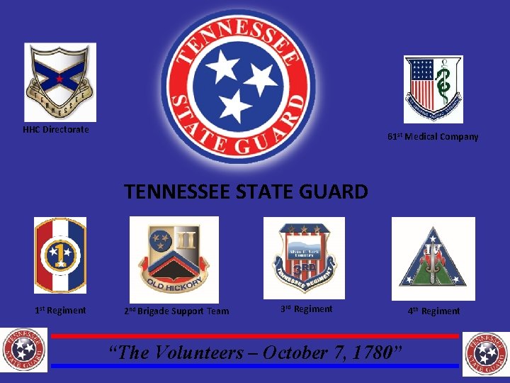 HHC Directorate 61 st Medical Company TENNESSEE STATE GUARD 1 st Regiment 2 nd