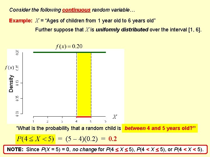 Consider the following continuous random variable… Example: X = “Ages of children from 1