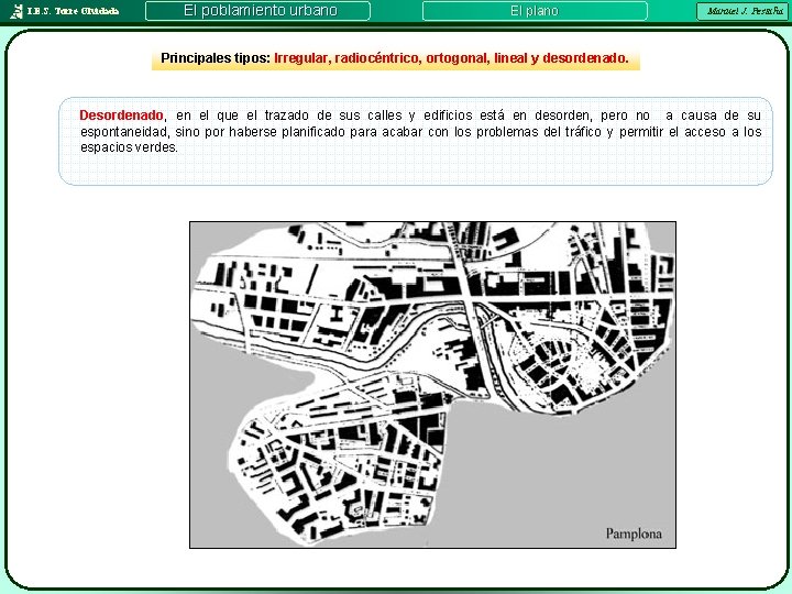 I. E. S. Torre Olvidada El poblamiento urbano El plano Manuel J. Pestaña Principales