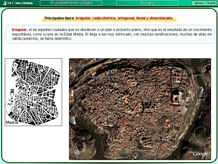 I. E. S. Torre Olvidada El poblamiento urbano El plano Manuel J. Pestaña Principales