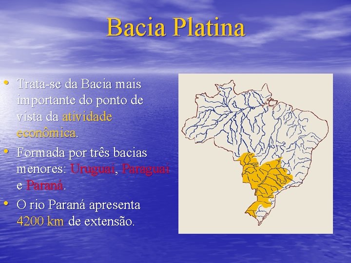 Bacia Platina • Trata-se da Bacia mais • • importante do ponto de vista