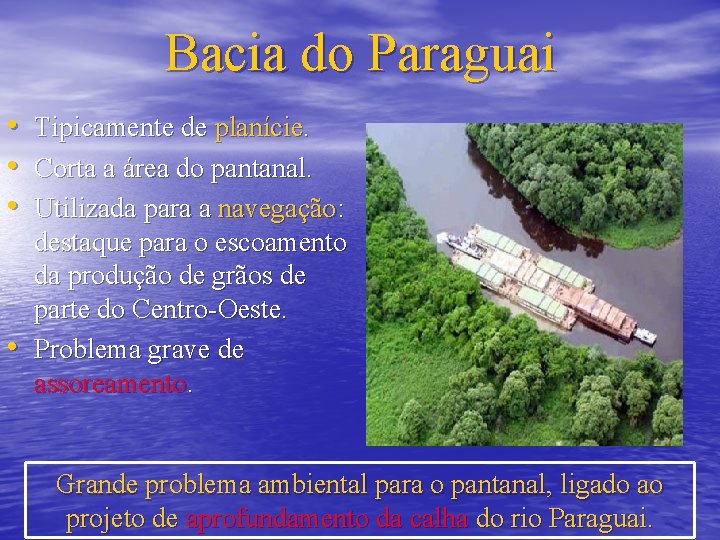 Bacia do Paraguai • Tipicamente de planície. • Corta a área do pantanal. •