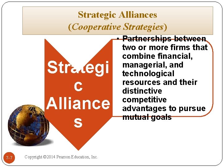 Strategic Alliances (Cooperative Strategies) Strategi c Alliance s 7 -7 Copyright © 2014 Pearson