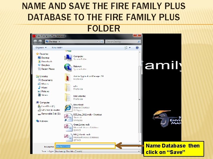 NAME AND SAVE THE FIRE FAMILY PLUS DATABASE TO THE FIRE FAMILY PLUS FOLDER