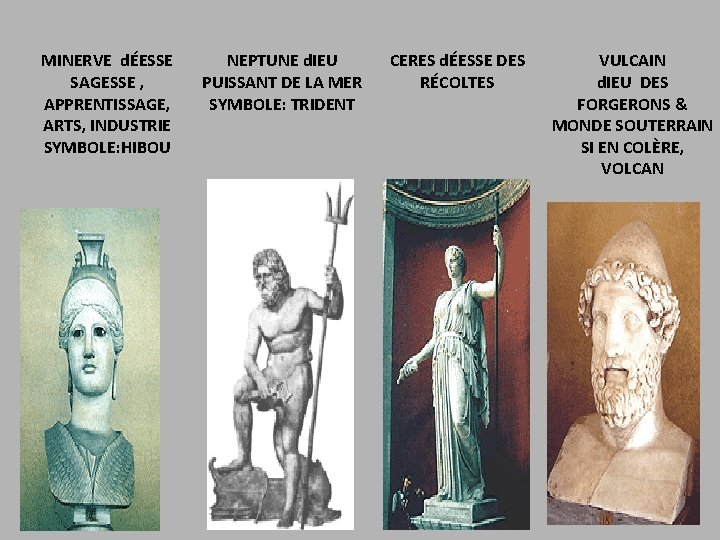 MINERVE dÉESSE SAGESSE , APPRENTISSAGE, ARTS, INDUSTRIE SYMBOLE: HIBOU NEPTUNE d. IEU PUISSANT DE