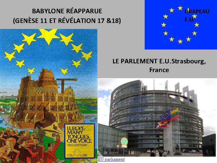 BABYLONE RÉAPPARUE (GENÈSE 11 ET RÉVÉLATION 17 &18) DRAPEAU E. U. LE PARLEMENT E.