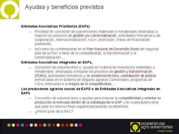 Ayudas y beneficios previstos > Entidades Asociativas Prioritarias (EAPs) – Prioridad en concesión de