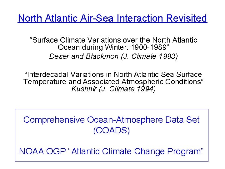 North Atlantic Air-Sea Interaction Revisited “Surface Climate Variations over the North Atlantic Ocean during