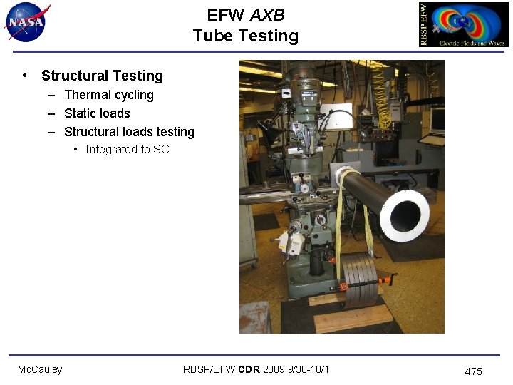 EFW AXB Tube Testing • Structural Testing – Thermal cycling – Static loads –