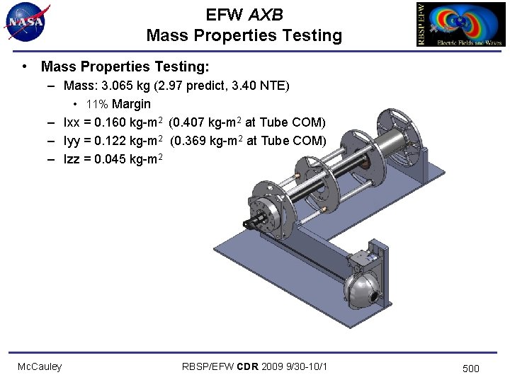 EFW AXB Mass Properties Testing • Mass Properties Testing: – Mass: 3. 065 kg