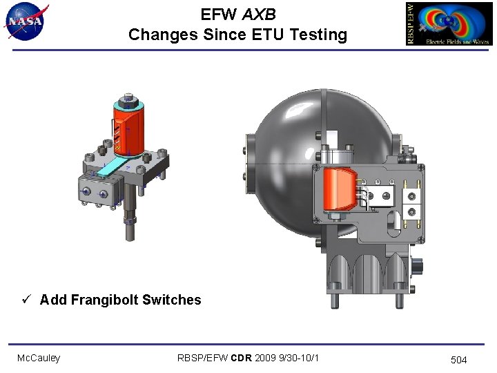 EFW AXB Changes Since ETU Testing ü Add Frangibolt Switches Mc. Cauley RBSP/EFW CDR