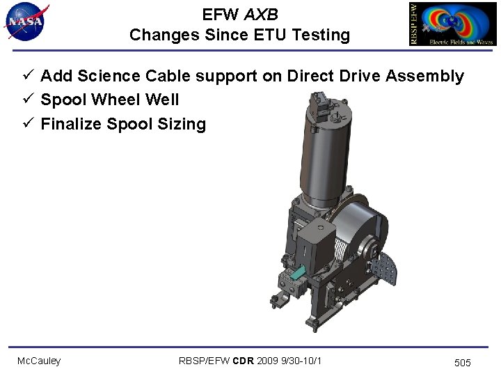 EFW AXB Changes Since ETU Testing ü Add Science Cable support on Direct Drive