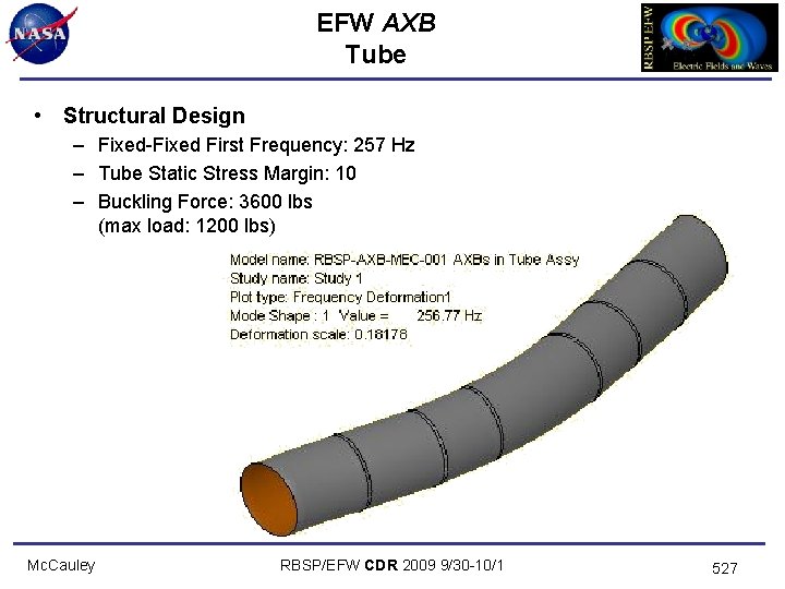 EFW AXB Tube • Structural Design – Fixed-Fixed First Frequency: 257 Hz – Tube