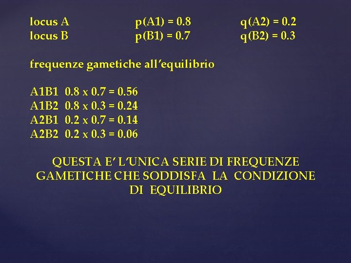 locus A locus B p(A 1) = 0. 8 p(B 1) = 0. 7