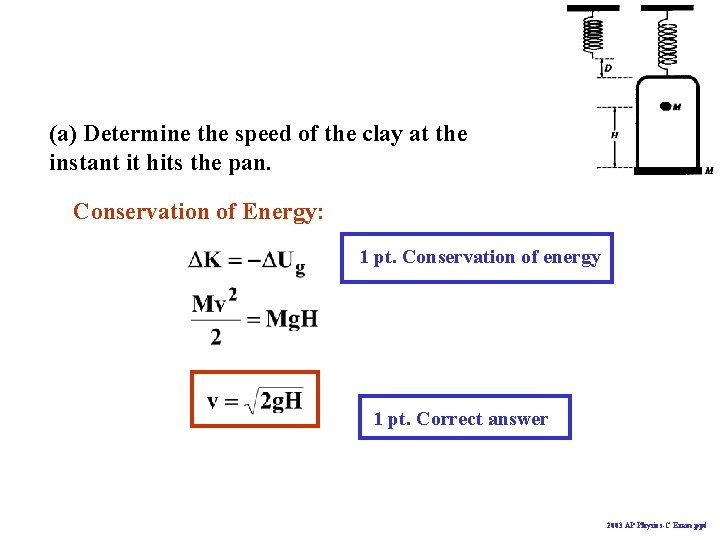 (a) Determine the speed of the clay at the instant it hits the pan.