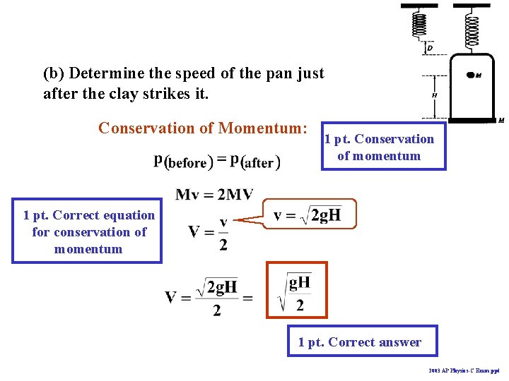 (b) Determine the speed of the pan just after the clay strikes it. Conservation