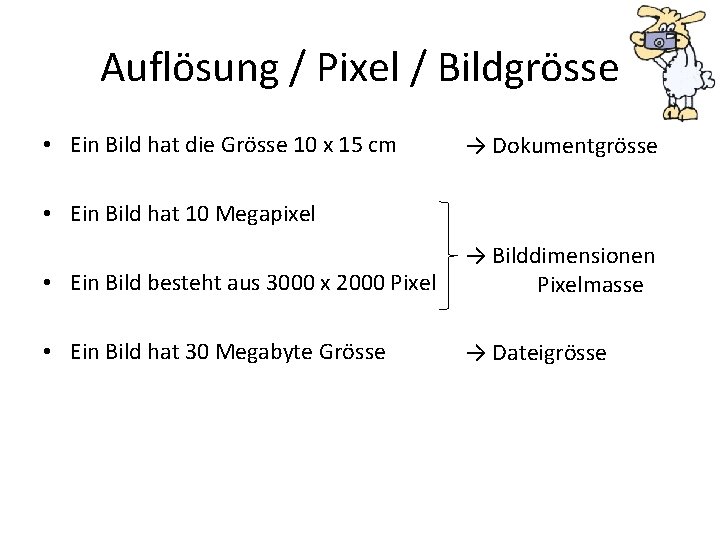 Auflösung / Pixel / Bildgrösse • Ein Bild hat die Grösse 10 x 15