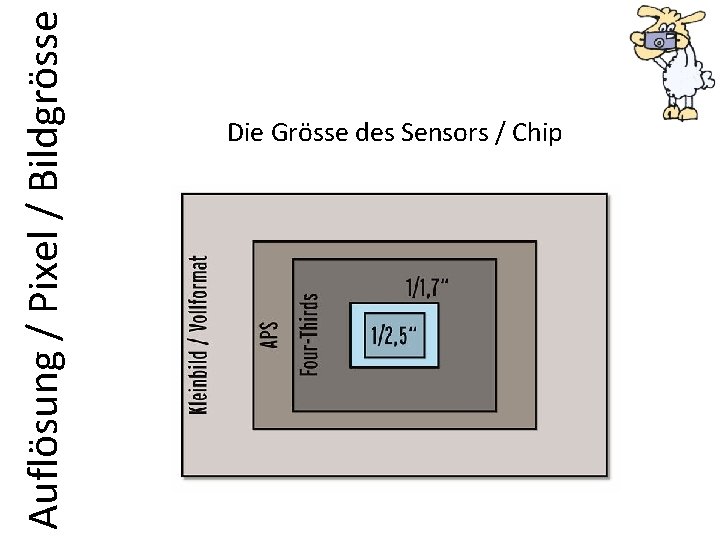 Auflösung / Pixel / Bildgrösse Die Grösse des Sensors / Chip 