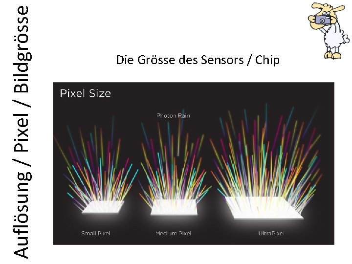 Auflösung / Pixel / Bildgrösse Die Grösse des Sensors / Chip 