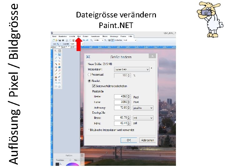 Auflösung / Pixel / Bildgrösse Dateigrösse verändern Paint. NET 
