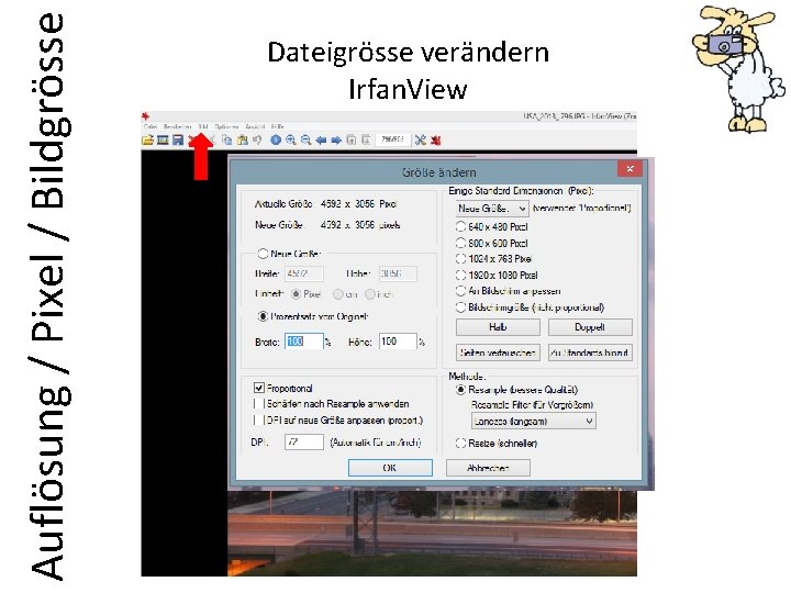 Auflösung / Pixel / Bildgrösse Dateigrösse verändern Irfan. View 
