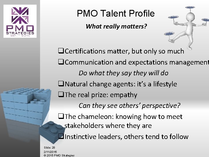 PMO Talent Profile What really matters? q. Certifications matter, but only so much q.
