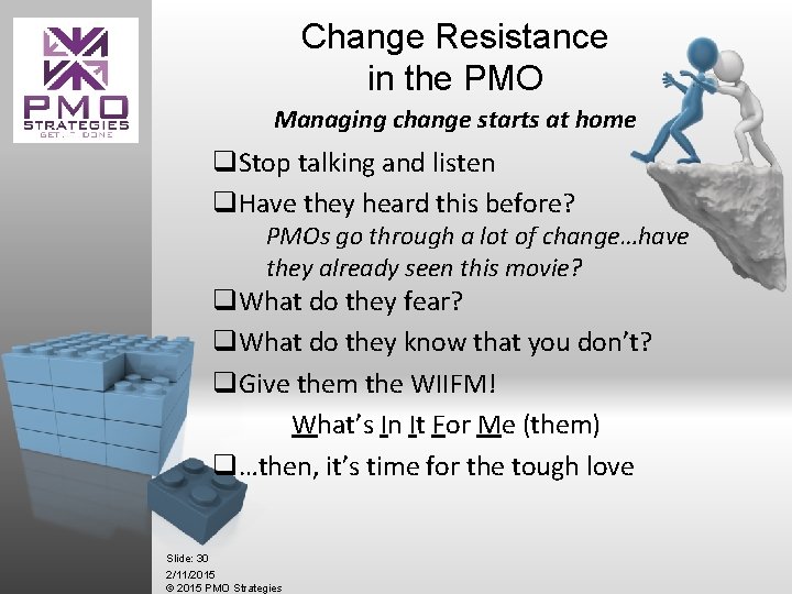 Change Resistance in the PMO Managing change starts at home q. Stop talking and