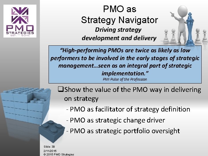PMO as Strategy Navigator Driving strategy development and delivery “High-performing PMOs are twice as