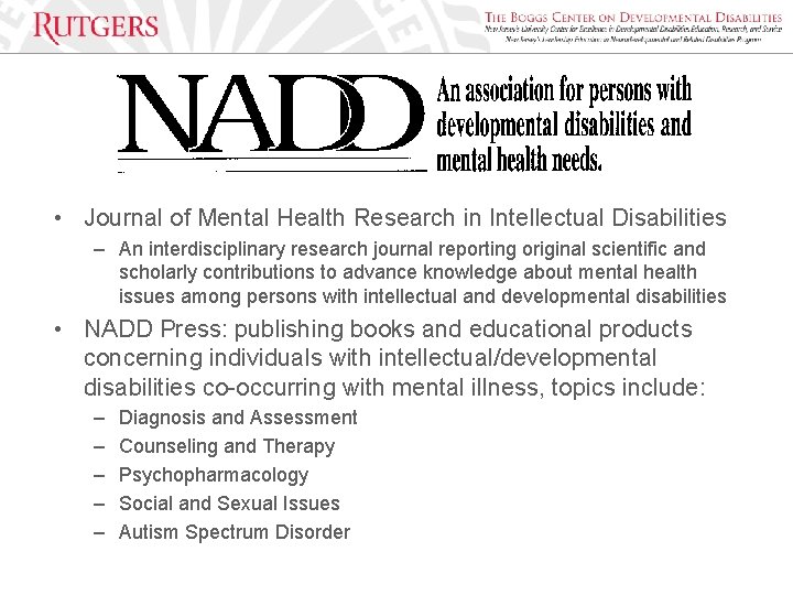  • Journal of Mental Health Research in Intellectual Disabilities – An interdisciplinary research