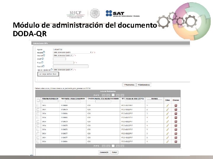 Módulo de administración del documento DODA-QR 