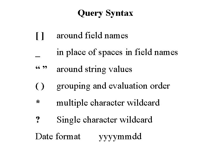 Query Syntax [] around field names _ in place of spaces in field names