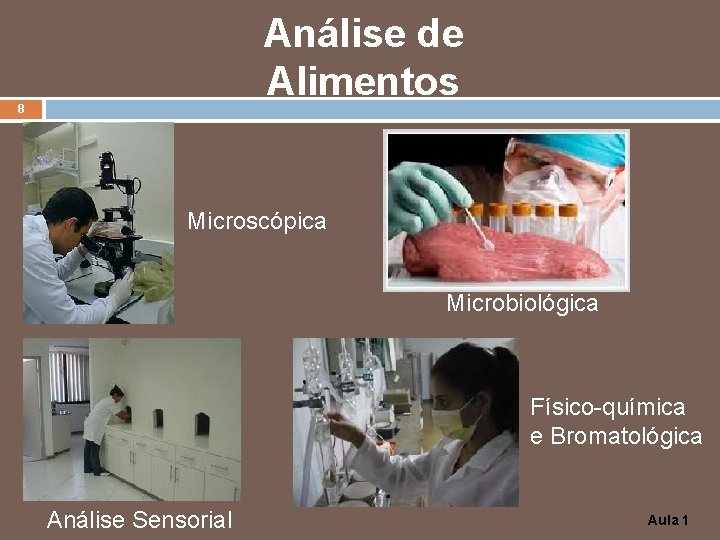 Análise de Alimentos 8 Microscópica Microbiológica Físico-química e Bromatológica Análise Sensorial Aula 1 