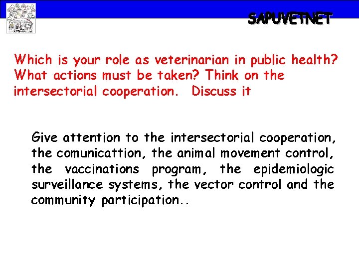 Which is your role as veterinarian in public health? What actions must be taken?