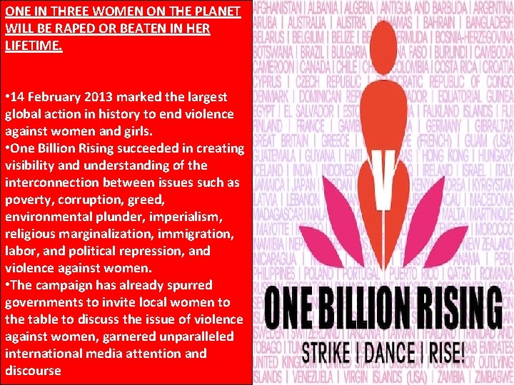 ONE IN THREE WOMEN ON THE PLANET WILL BE RAPED OR BEATEN IN HER