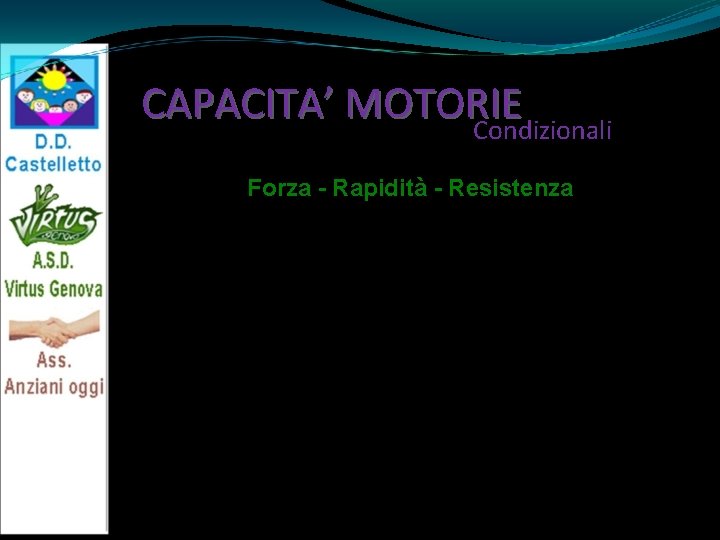 CAPACITA’ MOTORIE Condizionali Forza - Rapidità - Resistenza L’educazione delle capacità condizionali và intesa
