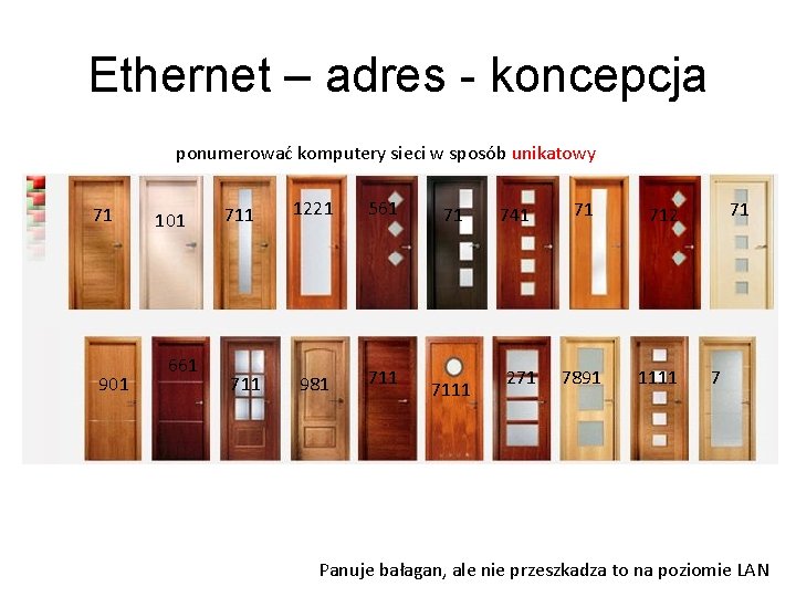 Ethernet – adres - koncepcja ponumerować komputery sieci w sposób unikatowy 71 901 101