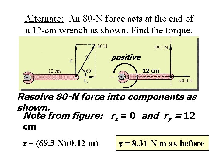 Alternate: An 80 -N force acts at the end of a 12 -cm wrench