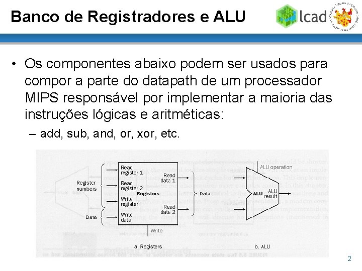Banco de Registradores e ALU • Os componentes abaixo podem ser usados para compor