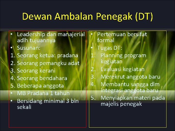 Dewan Ambalan Penegak (DT) • Leadership dan manajerial adlh tujuannya • Susunan: 1. Seorang Dewan Ambalan Penegak (DT) • Leadership dan manajerial adlh tujuannya • Susunan: 1. Seorang