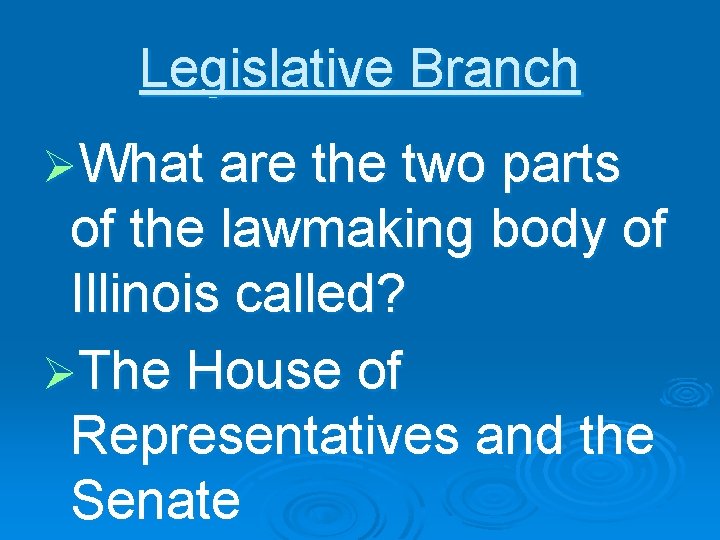 Legislative Branch ØWhat are the two parts of the lawmaking body of Illinois called?