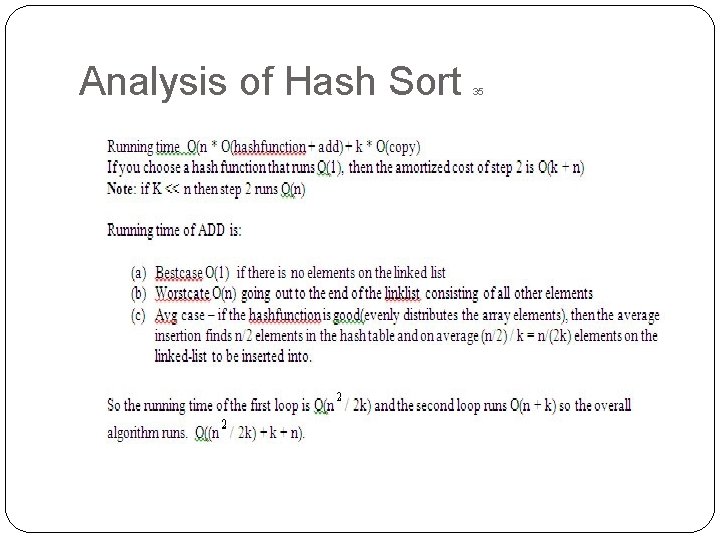 Analysis of Hash Sort 35 