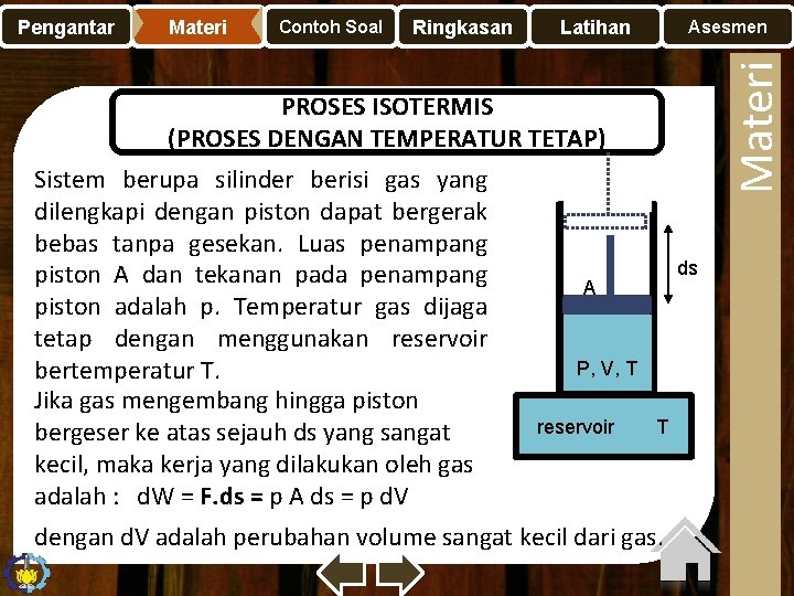 Materi Contoh Soal Ringkasan Latihan Asesmen Materi Pengantar PROSES ISOTERMIS (PROSES DENGAN TEMPERATUR TETAP)